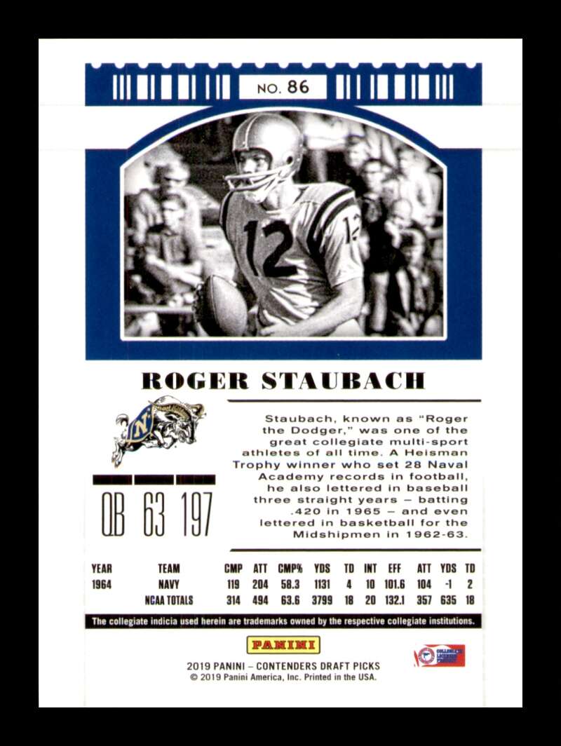 Load image into Gallery viewer, 2019 Contenders Draft Season Ticket Cracked Ice Roger Staubach #86 SP Navy /23 Image 2
