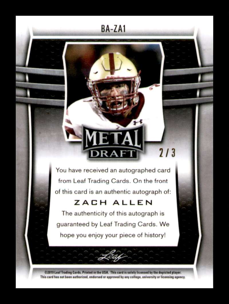 Load image into Gallery viewer, 2019 Leaf Metal Draft Orange Auto Zach Allen #BA-ZA1 Rookie RC Boston College /3 Image 2
