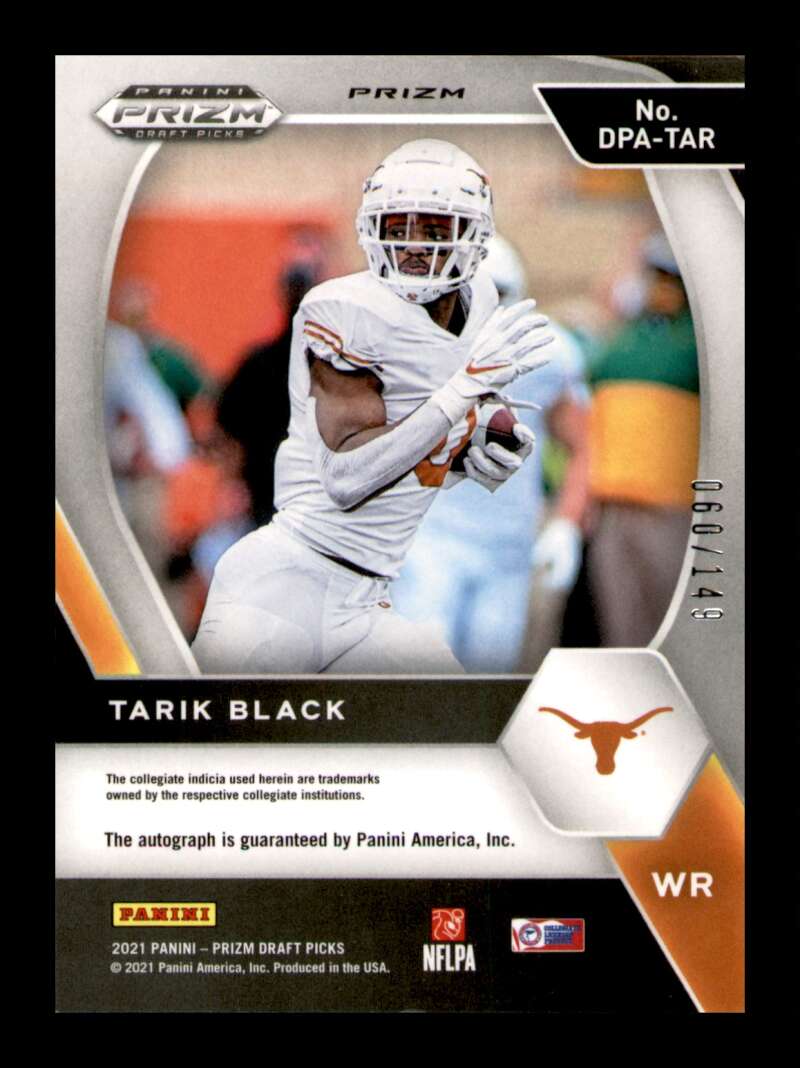 Load image into Gallery viewer, 2021 Prizm Draft Blue Prizm Auto Tarik Black #DPA-TAR Rookie RC SP Texas /149 Image 2
