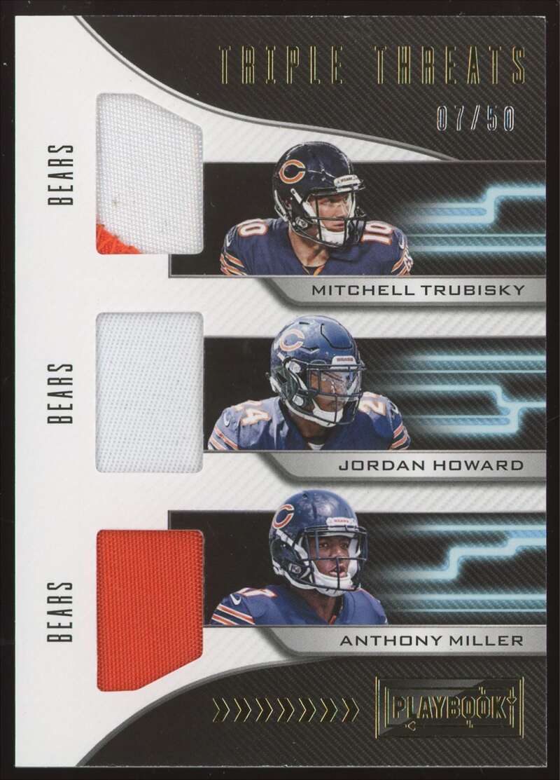 Load image into Gallery viewer, 2018 Playbook Triple Threats Relics Prime Miller Howard Trubisky #TT-11 /50 Image 1
