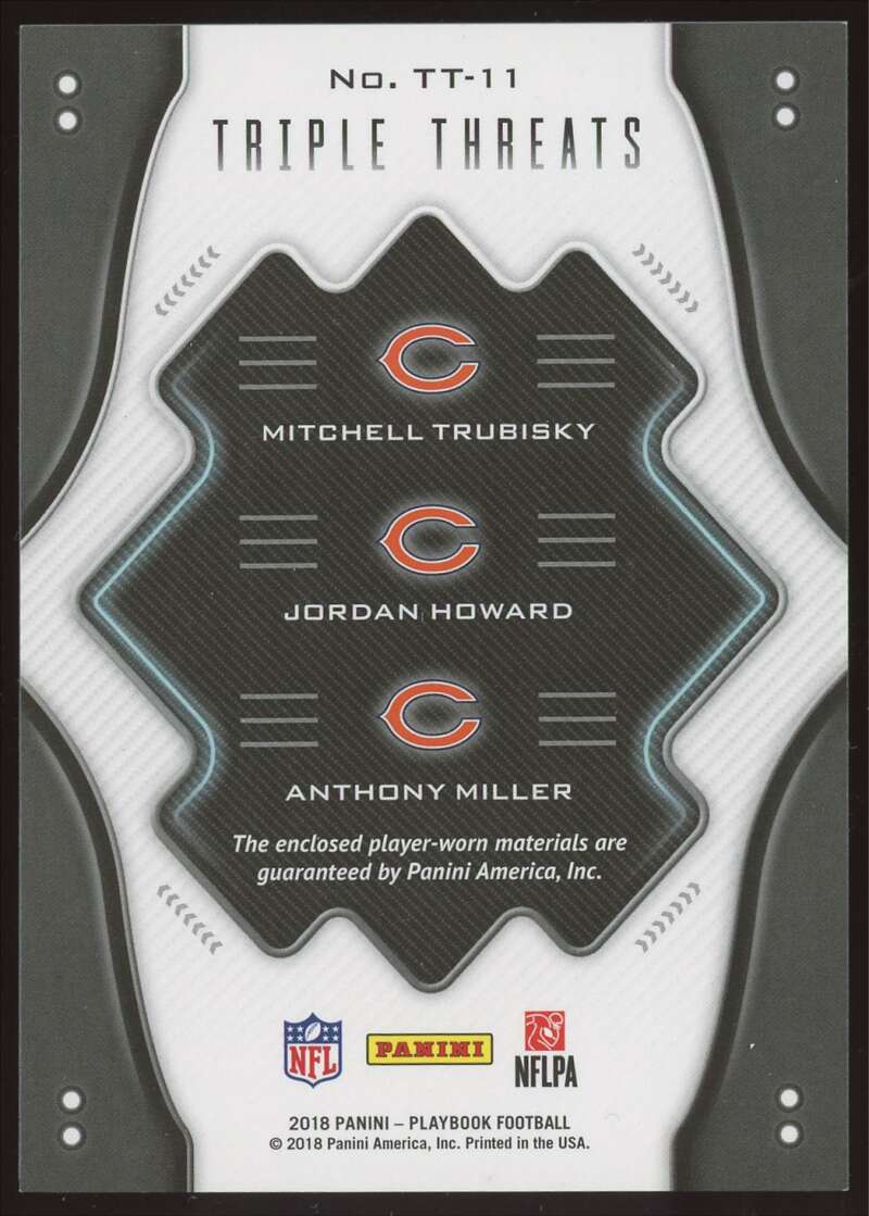 Load image into Gallery viewer, 2018 Playbook Triple Threats Relics Prime Miller Howard Trubisky #TT-11 /50 Image 2
