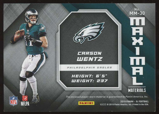 2019 Panini XR Maximal Materials Blue Carson Wentz