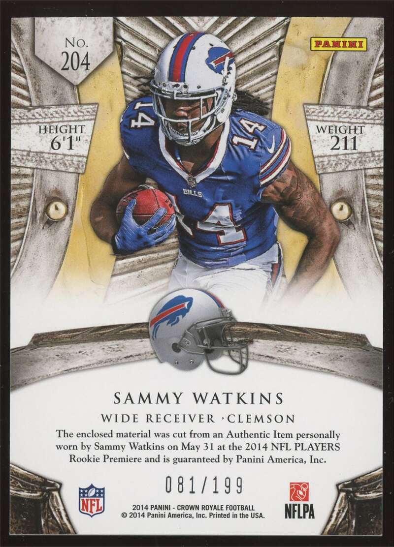 Load image into Gallery viewer, 2014 Panini Crown Royale Rookie Silhouettes Sammy Watkins #204 RC Patch /199  Image 2
