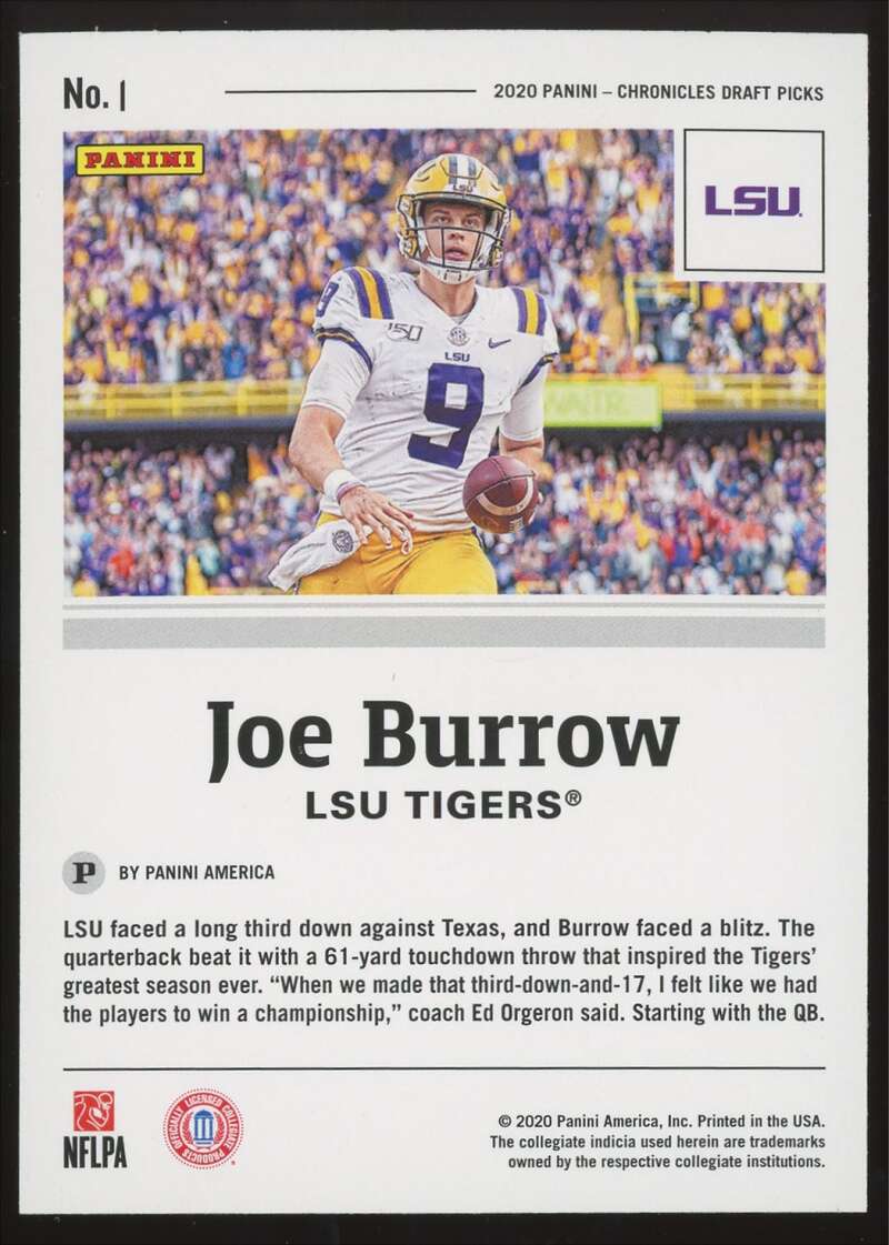 Load image into Gallery viewer, 2020 Panini Chronicles Draft Blue Joe Burrow #1 Rookie RC Cincinnati Bengals Image 2
