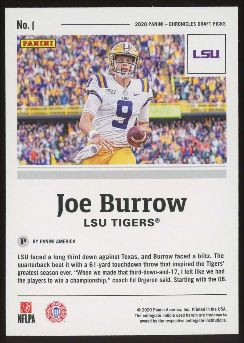 Load image into Gallery viewer, 2020 Panini Chronicles Draft Blue Red Joe Burrow #1 Rookie RC Cincinnati Bengals Image 2
