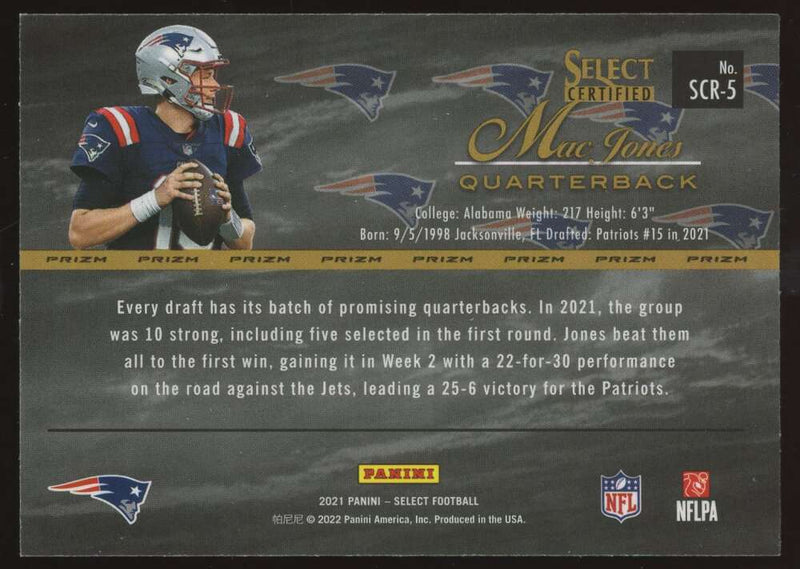 Load image into Gallery viewer, 2021 Panini Select Certified Silver Prizm Mac Jones #SCR-5 Rookie RC Patriots  Image 2
