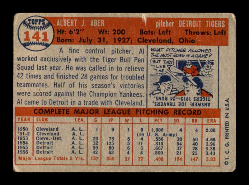 Load image into Gallery viewer, 1957 Topps Al Aber #141 Crease Detroit Tigers Image 2
