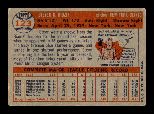 1957 Topps Steve Ridzik