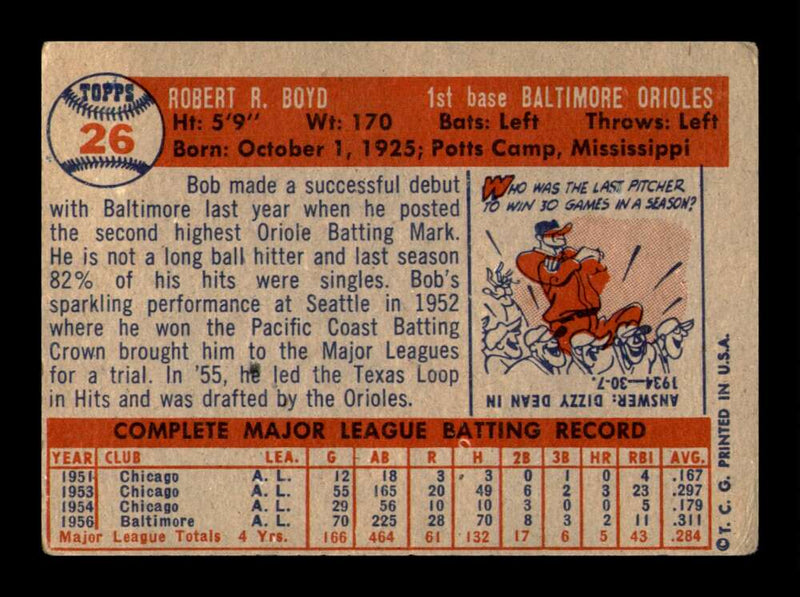 Load image into Gallery viewer, 1957 Topps Bob Boyd #26 Crease Baltimore Orioles Image 2
