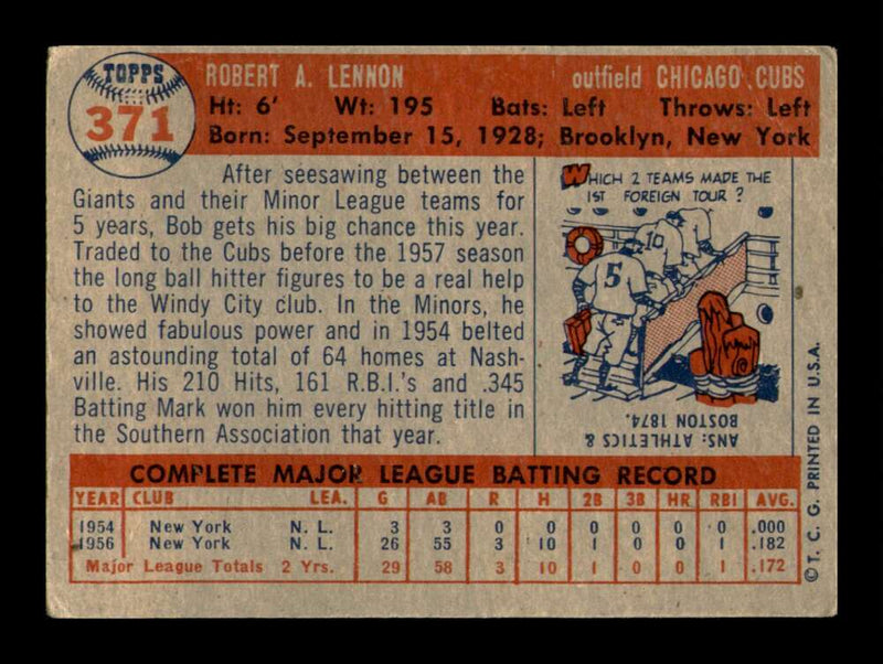Load image into Gallery viewer, 1957 Topps Bob Lennon #371 Crease Chicago Cubs Image 2
