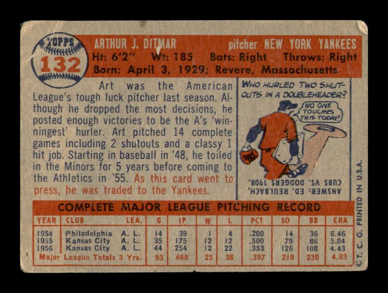 Load image into Gallery viewer, 1957 Topps Art Ditmar #132 Crease New York Yankees Image 2
