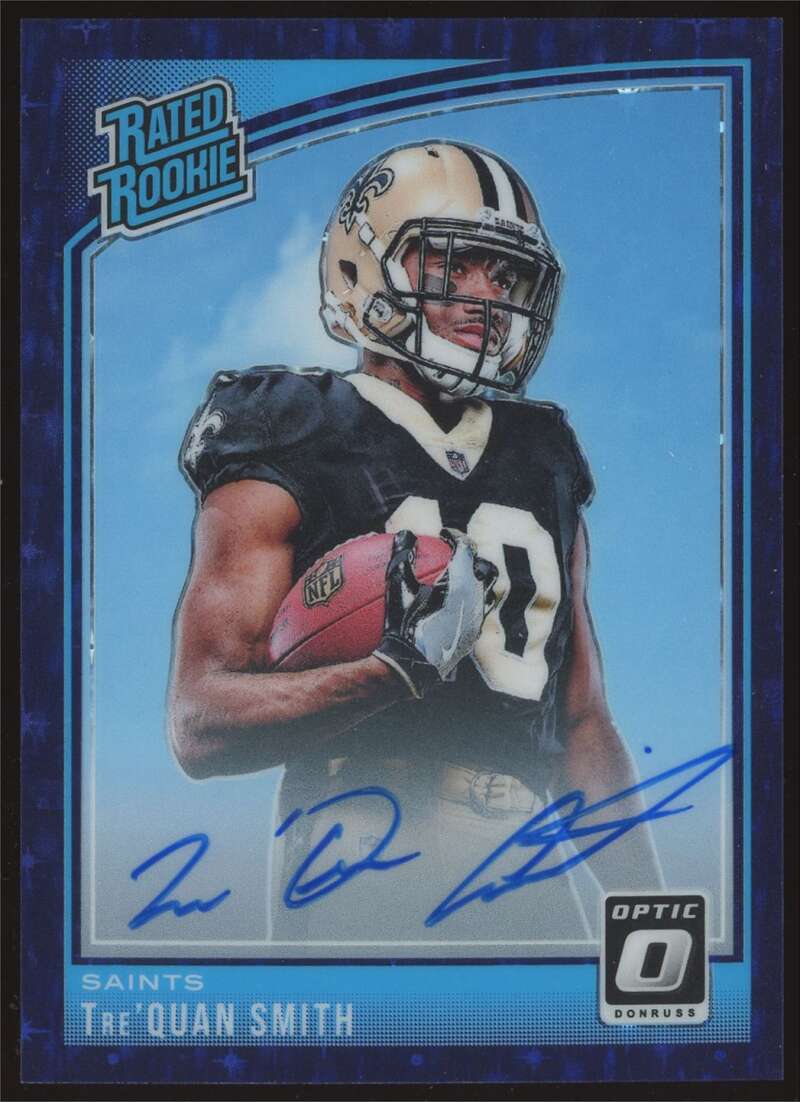 Load image into Gallery viewer, 2018 Donruss Optic Purple Stars Auto Tre&#39;Quan Smith #175 Rookie RC Saints /50  Image 1
