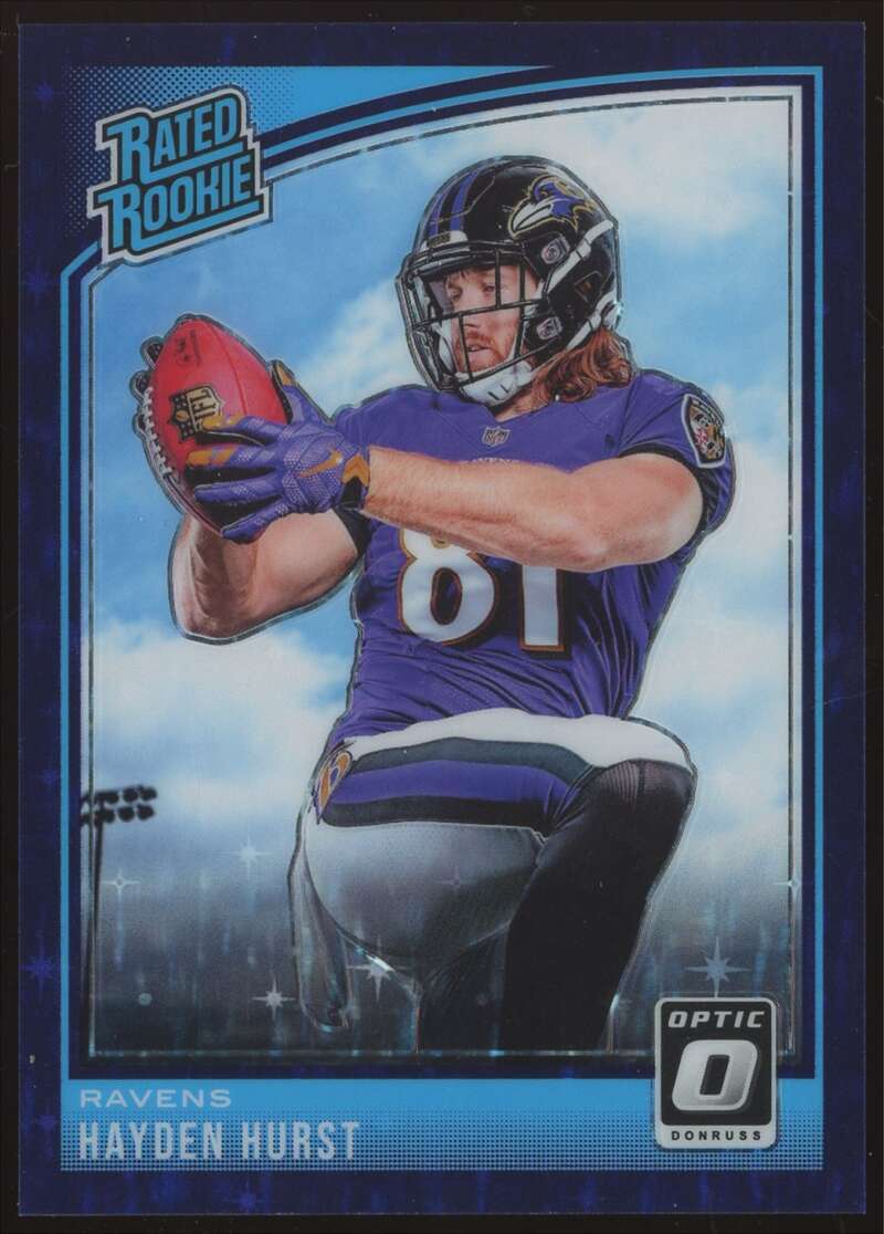 Load image into Gallery viewer, 2018 Donruss Optic Purple Stars Hayden Hurst #189 Rookie RC Baltimore Ravens /25 Image 1
