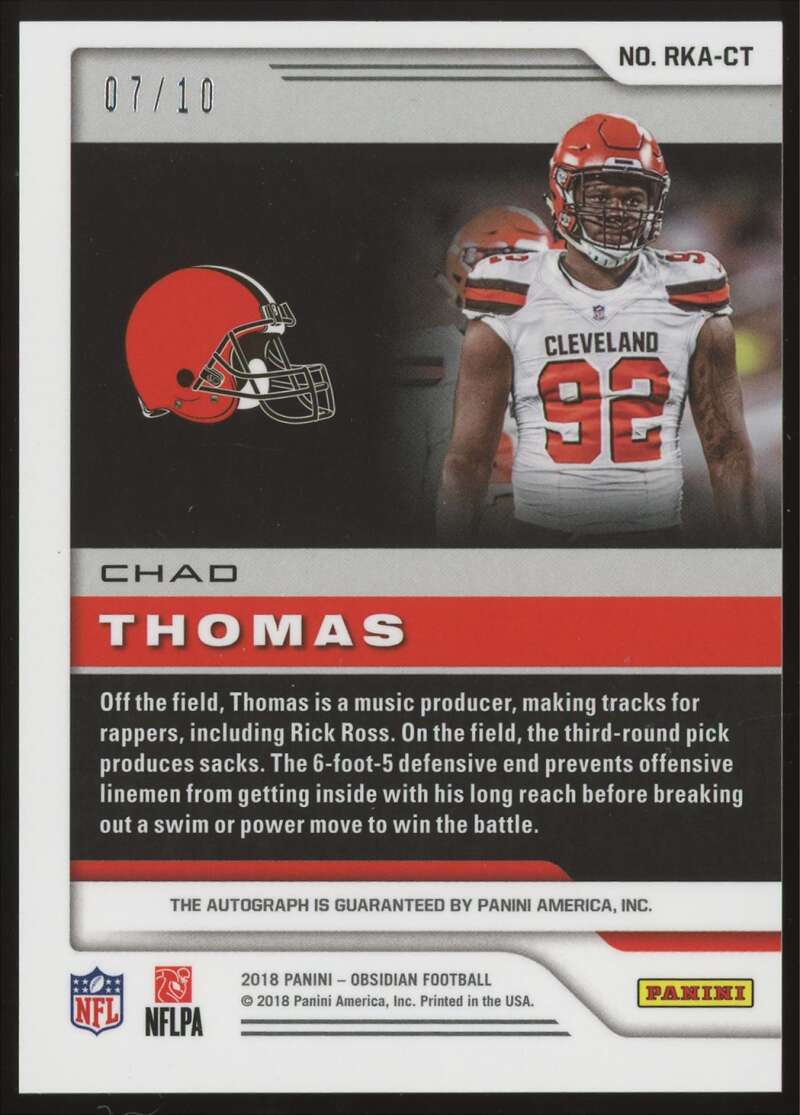 Load image into Gallery viewer, 2018 Panini Obsidian Electric Etch Yellow Auto Chad Thomas #RKA-CT Rookie RC /10 Image 2
