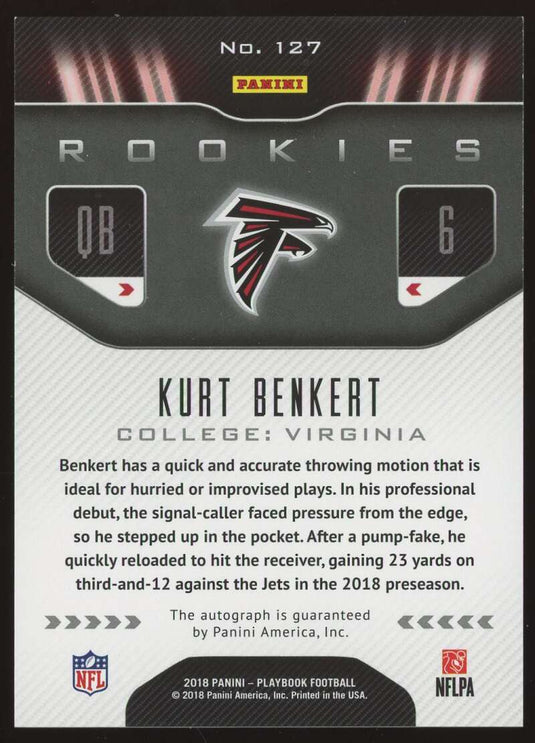 2018 Panini Playbook Platinum Auto Kurt Benkert 