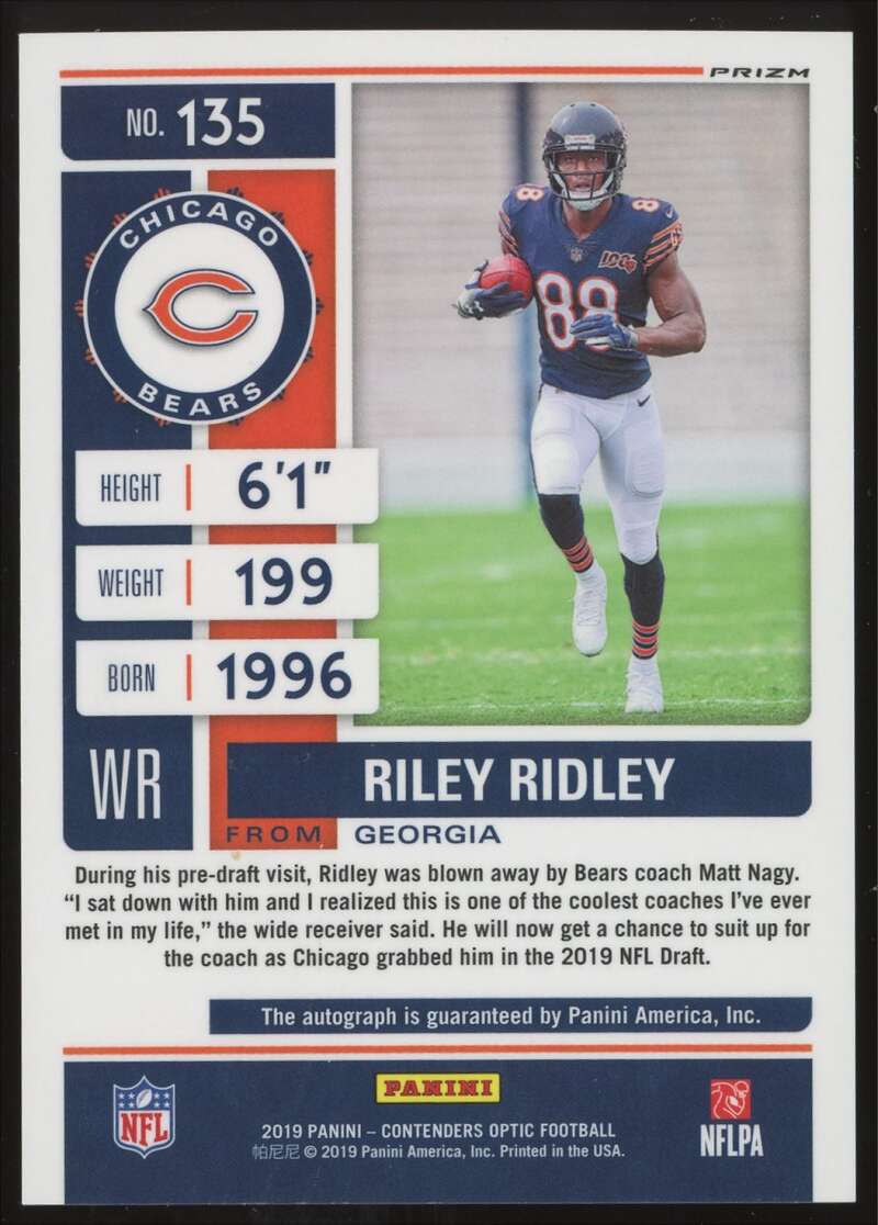 Load image into Gallery viewer, 2019 Contenders Optic Rookie Ticket Auto Riley Ridley #135 RC Chicago Bears Image 2
