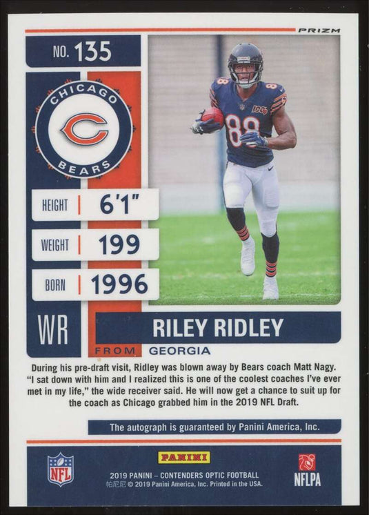 2019 Contenders Optic Rookie Ticket Auto Riley Ridley