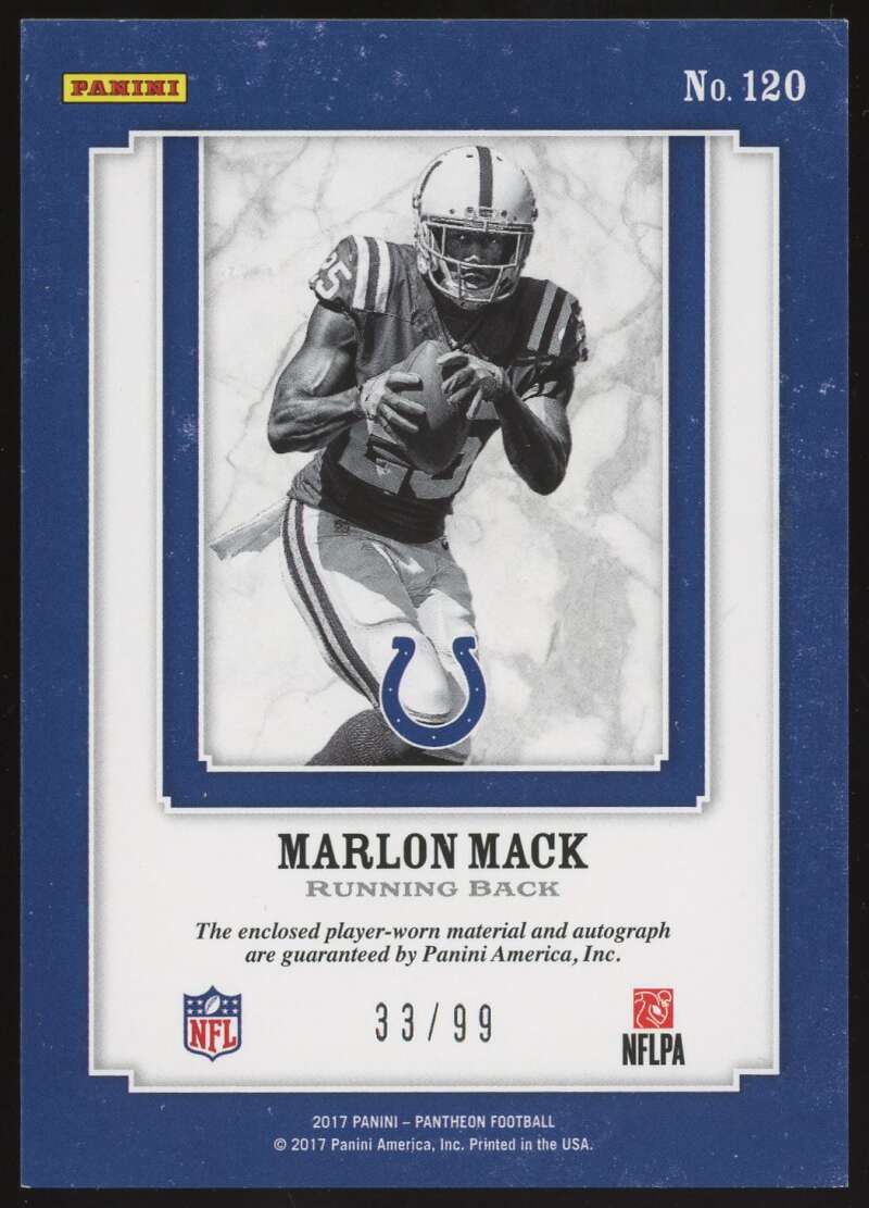 Load image into Gallery viewer, 2017 Pantheon Neophyte Gold RPA Marlon Mack #120 Rookie RC Auto Indianapolis /99 Image 2
