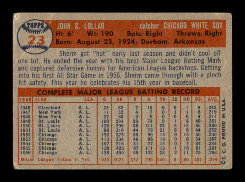 Load image into Gallery viewer, 1957 Topps Sherm Lollar #23 Crease Chicago White Sox Image 2
