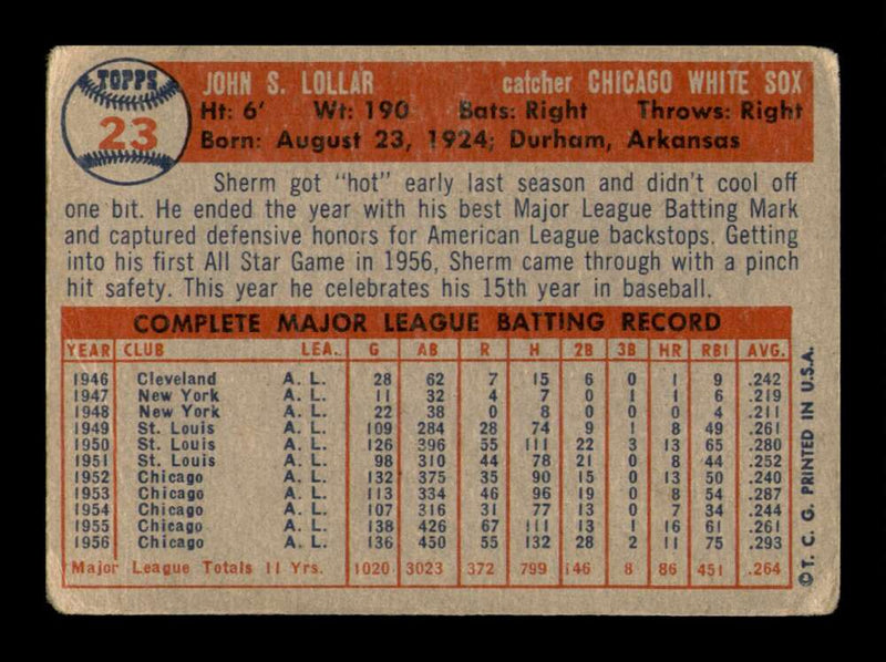 Load image into Gallery viewer, 1957 Topps Sherm Lollar #23 Crease Chicago White Sox Image 2
