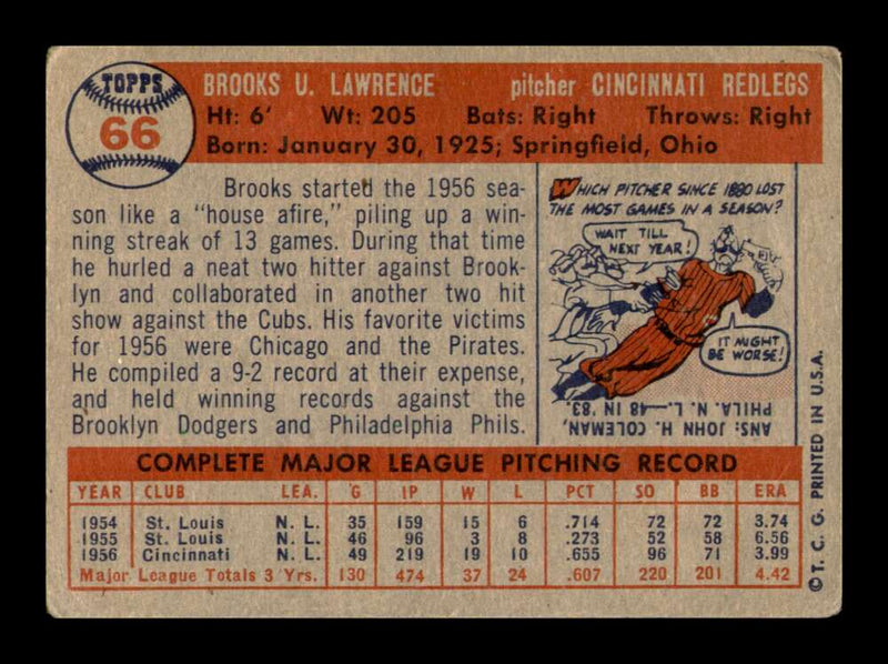 Load image into Gallery viewer, 1957 Topps Brooks Lawrence #66 Crease Cincinnati Reds Image 2

