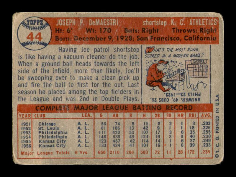 Load image into Gallery viewer, 1957 Topps Joe DeMaestri #44 Kansas City Athletics Image 2
