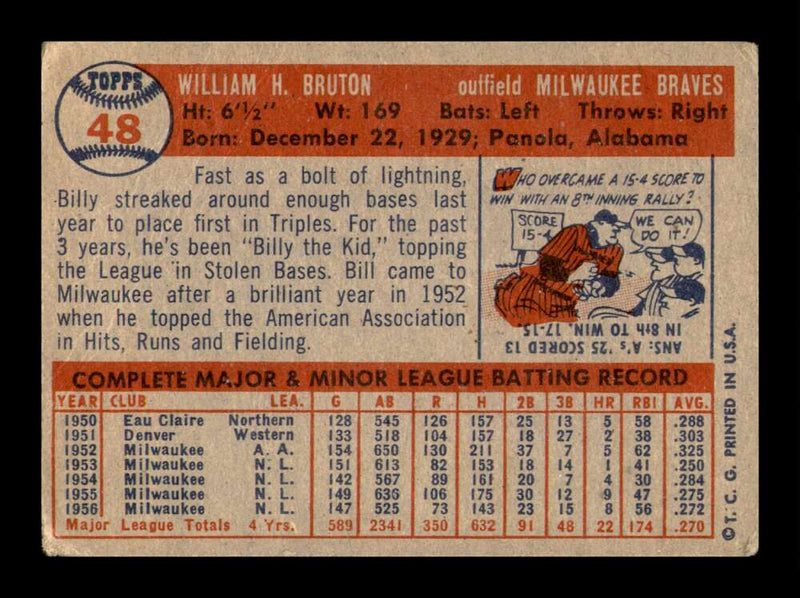 Load image into Gallery viewer, 1957 Topps Bill Bruton #48 Crease Milwaukee Braves Image 2
