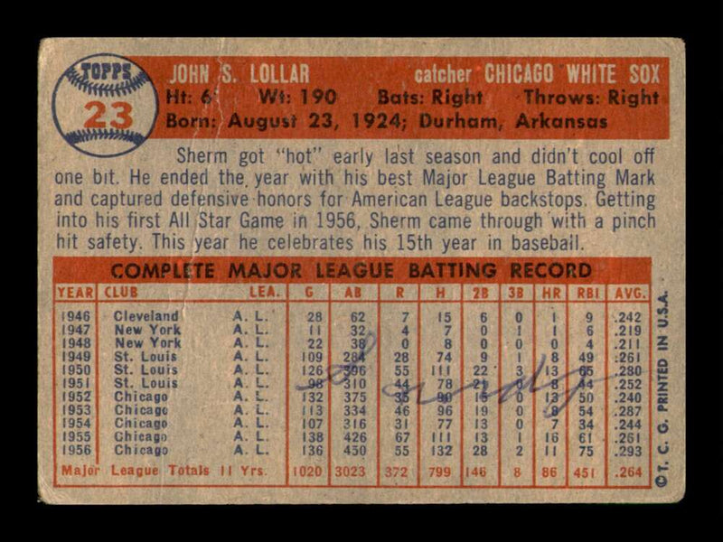 Load image into Gallery viewer, 1957 Topps Sherm Lollar #23 Crease Chicago White Sox Image 2
