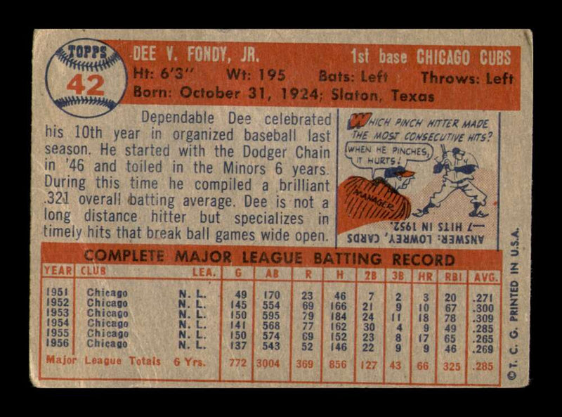 Load image into Gallery viewer, 1957 Topps Dee Fondy #42 Crease Chicago Cubs Image 2
