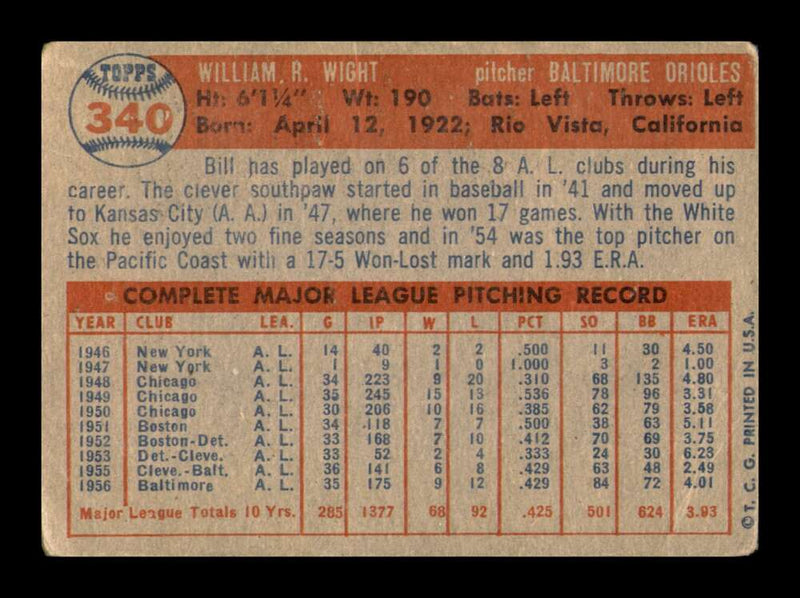 Load image into Gallery viewer, 1957 Topps Bill Wight #340 Crease Baltimore Orioles Image 2
