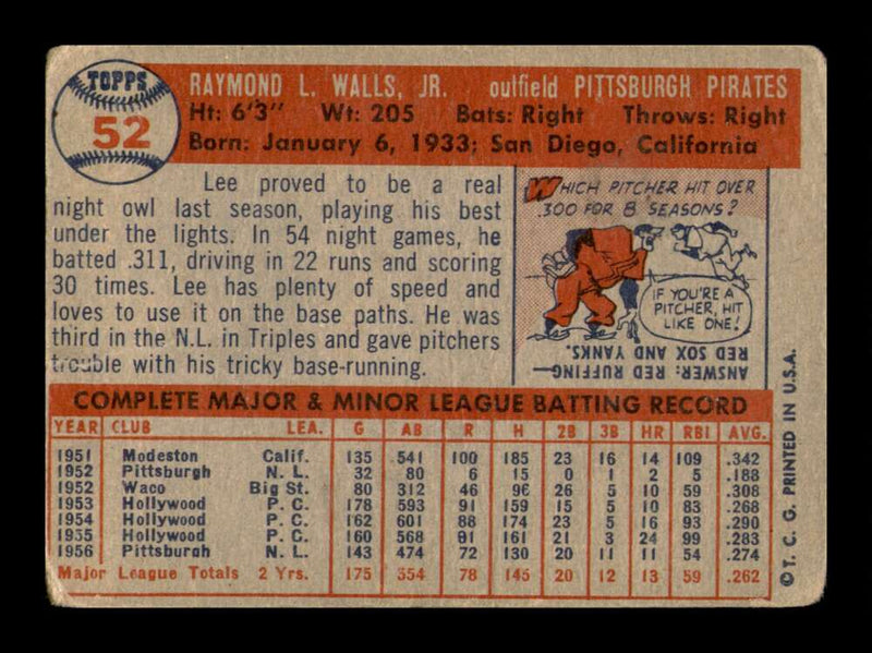 Load image into Gallery viewer, 1957 Topps Lee Walls #52 Crease Pittsburgh Pirates Image 2
