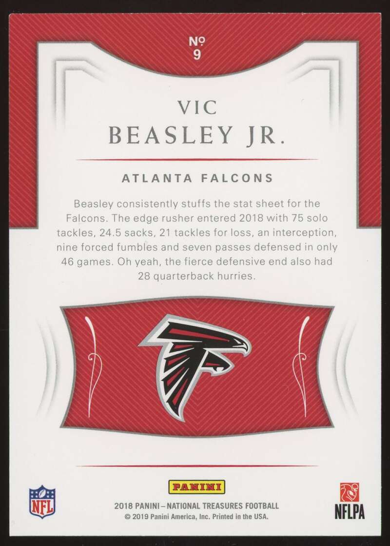 Load image into Gallery viewer, 2018 National Treasures Holo Silver Vic Beasley #9 SP SSP Atlanta Falcons /25 Image 2
