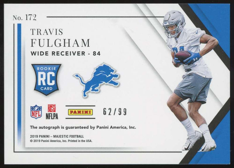 Load image into Gallery viewer, 2019 Panini Majestic Rookie Signatures Gold Travis Fulgham #172 RC Auto /99  Image 2
