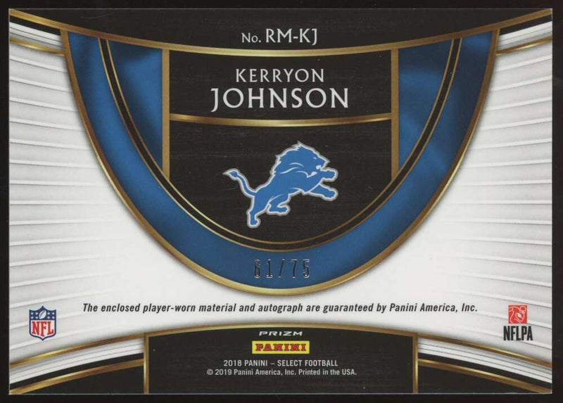 Load image into Gallery viewer, 2018 Panini Select RPA Blue Kerryon Johnson #RM-KJ Rookie RC Auto Patch /75 Image 2
