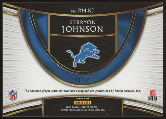 2018 Panini Select RPA Blue Kerryon Johnson