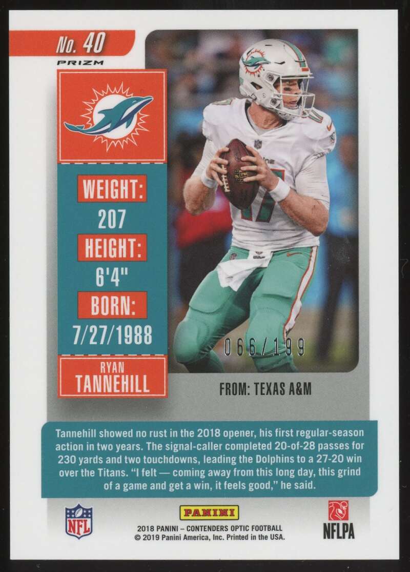 Load image into Gallery viewer, 2018 Contenders Optic Season Ticket Red Ryan Tannehill #40 Miami Dolphins /199  Image 2
