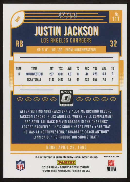 2018 Donruss Optic Purple Stars Auto Justin Jackson 