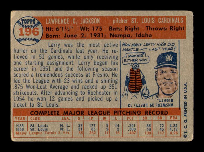 Load image into Gallery viewer, 1957 Topps Larry Jackson #196 Wrinkle St. Louis Cardinals Image 2
