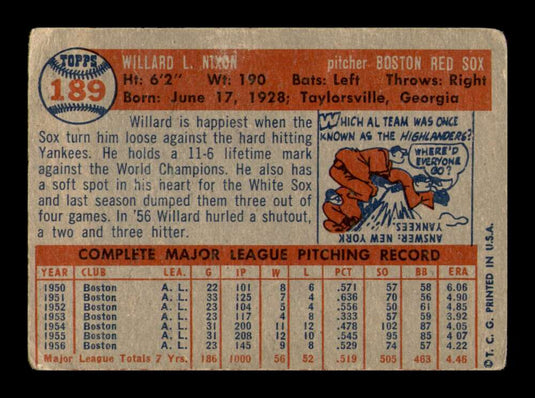 1957 Topps Willard Nixon 