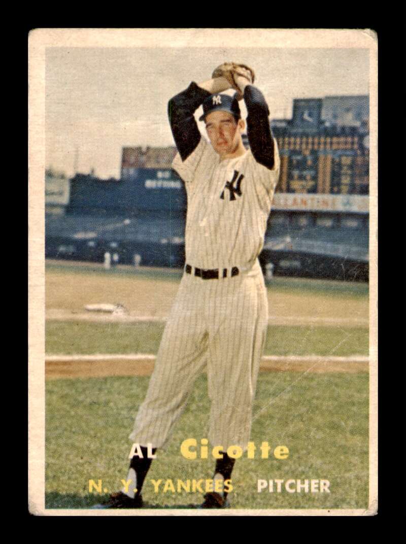 Load image into Gallery viewer, 1957 Topps Al Cicotte #398 Surface Scratches Rookie RC New York Yankees Image 1
