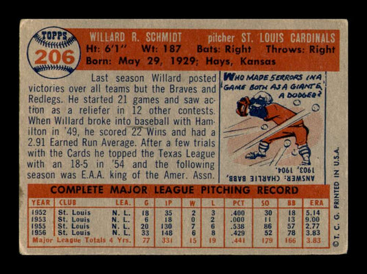 1957 Topps Willard Schmidt 