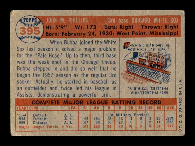 Load image into Gallery viewer, 1957 Topps Bubba Phillips #395 Wrinkle Chicago White Sox Image 2
