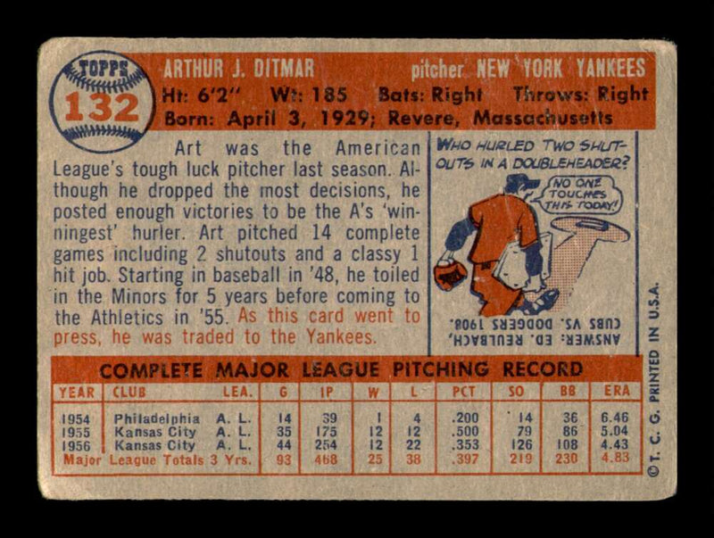 Load image into Gallery viewer, 1957 Topps Art Ditmar #132 Surface Scratches New York Yankees Image 2
