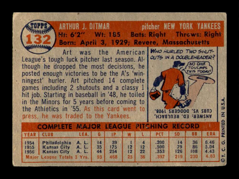Load image into Gallery viewer, 1957 Topps Art Ditmar #132 Surface Dent New York Yankees Image 2

