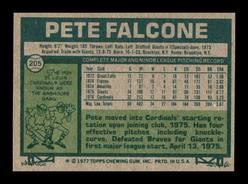 Load image into Gallery viewer, 1977 Topps Pete Falcone #205 St. Louis Cardinals Image 2
