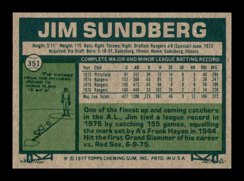 Load image into Gallery viewer, 1977 Topps Jim Sundberg #351 Texas Rangers Image 2
