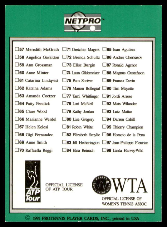 1991 NetPro Tour Stars Checklist Set Break Image 2