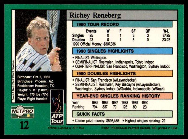 Load image into Gallery viewer, 1991 NetPro Tour Stars Richey Reneberg #12 Rookie RC Set Break Image 2
