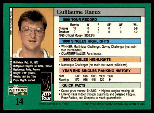 1991 NetPro Tour Stars Guillaume Raoux 