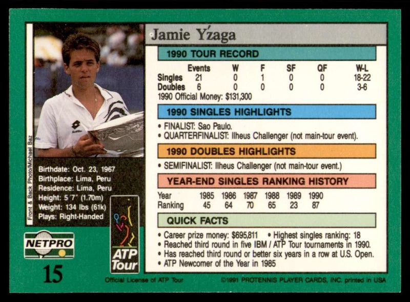 Load image into Gallery viewer, 1991 NetPro Tour Stars Jamie Yzaga #15 Rookie RC Set Break Image 2
